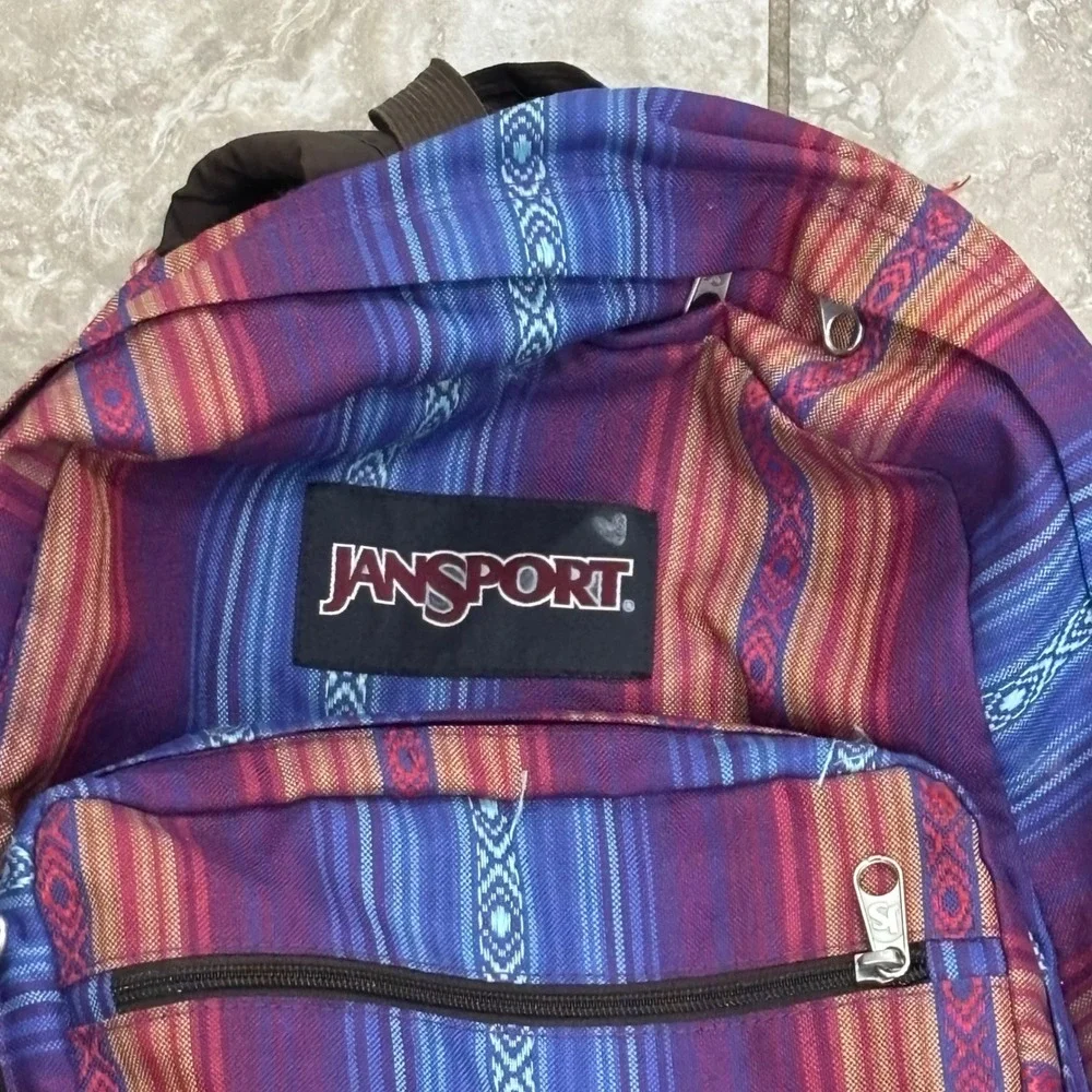 JanSport Originals Backpack Southwestern Stripe Canvas Suede Bottom Blue Purple